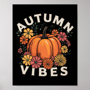 Autumn Vibes Women Pumpkin Fall Thanksgiving Retro Poster