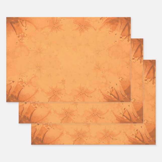 Autumn Victorian Brown Orange Pattern Wrapping Paper Sheet (Set)