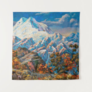 Autumn view of the two-headed mountain Elbrus. Mou Tapestry