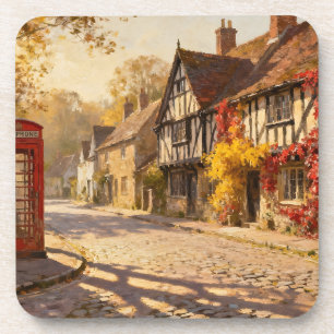 Autumn Village Scene in Golden Light Coaster