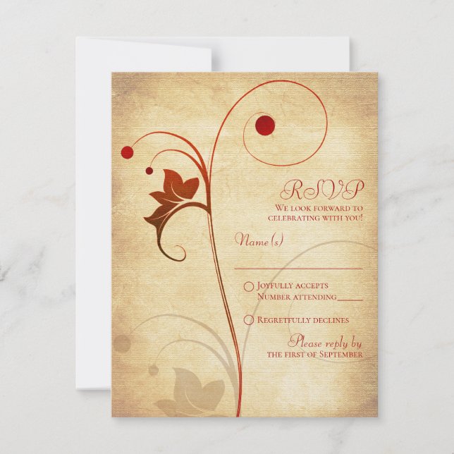 Autumn Vine Berries Wedding RSVP Reply Card (Front)