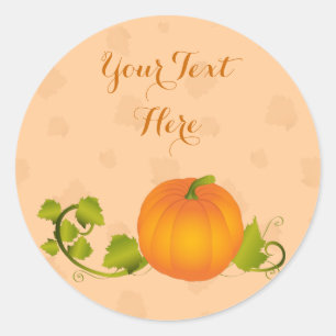 Autumn Vine Pumpkin with Customisable Text Classic Round Sticker