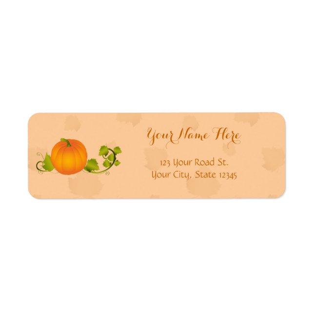 Autumn Vine Pumpkin with Customisable Text Return Address Label (Front)