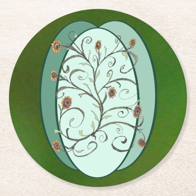 Autumn Vine Round Paper Coaster (Front)