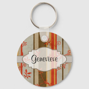 Autumn Vines and Stripes Key Ring