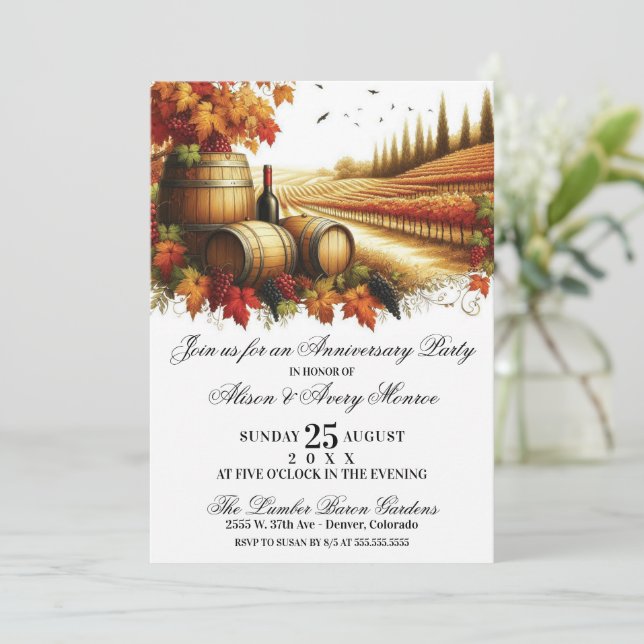 Autumn Vineyard Anniversary Party Invitation (Standing Front)