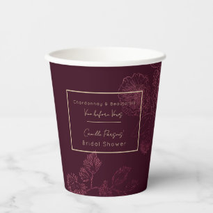Autumn Vino Before Vows Rosegold Floral Lines Paper Cups