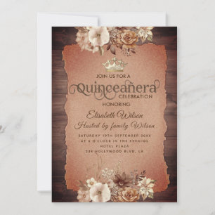 Autumn vintage elegant floral tiara Quinceañera Invitation