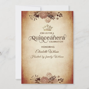 Autumn vintage elegant floral tiara Quinceañera Invitation