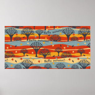 Autumn vintage seamless pattern with trees, maple poster