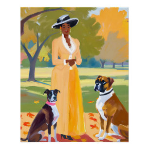 Autumn Walk: Afro Woman with Dog in Regency Era Poster