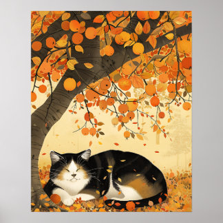 Autumn  Wall Art, cat Print, Watercolor Autumn Art Poster