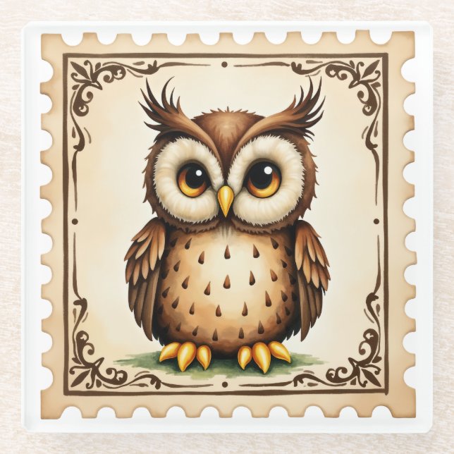 Autumn Watcher Owl Glass Coaster (Front)