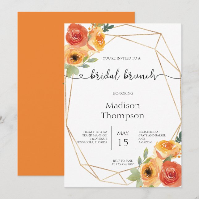 Autumn Watercolor Bridal Brunch Invitation (Front/Back)
