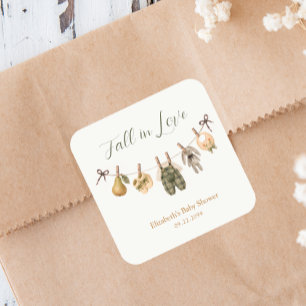 Autumn Watercolor Clothesline Baby Shower Square Sticker