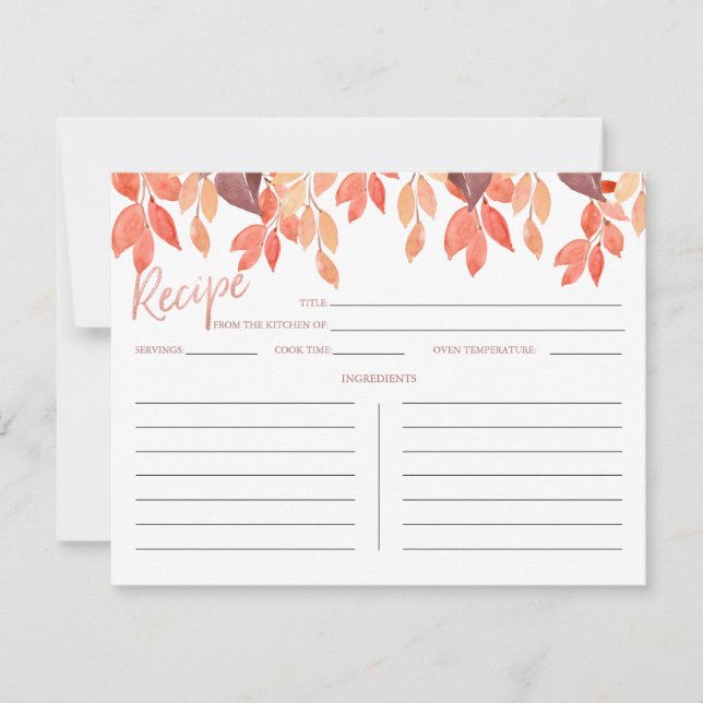 Autumn Watercolor Fall Leaves Recipe Card (Front)