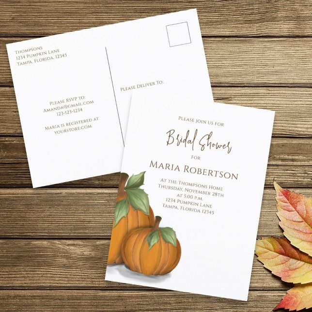 Autumn Watercolor Fall Pumpkins Bridal Shower Postcard (Creator Uploaded)