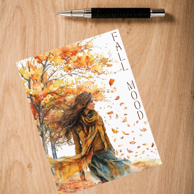 Autumn Watercolor Falling Leaves Fall Mood Postcard (Creator Uploaded)
