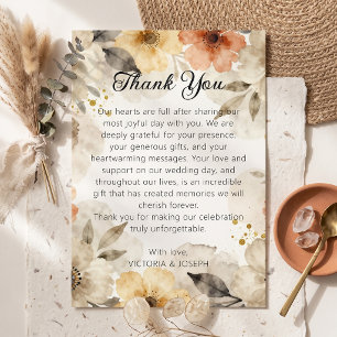 Autumn Watercolor Floral Boho Wedding Thank You Card