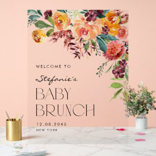 Autumn Watercolor Floral Bouquet Fall Baby Brunch Acrylic Sign
