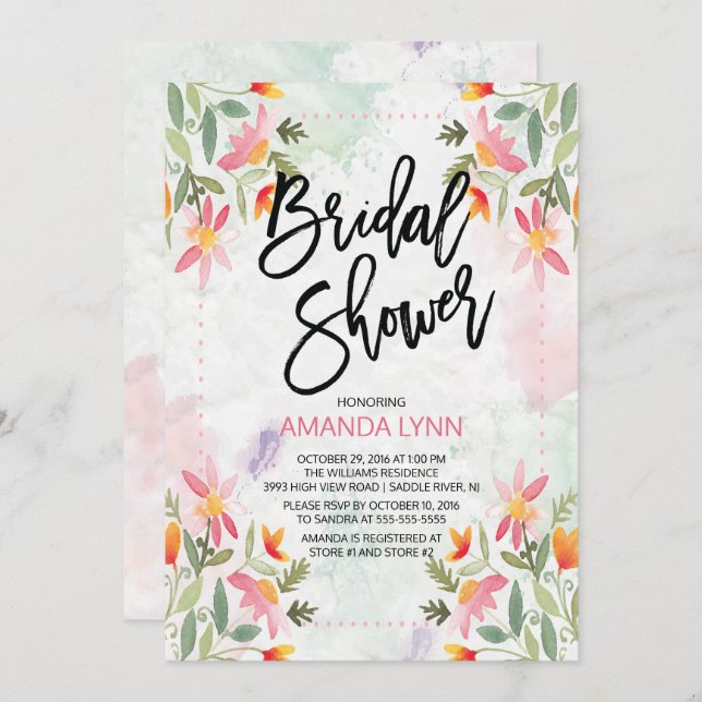Autumn Watercolor Floral Bridal Shower Invitation (Front/Back)