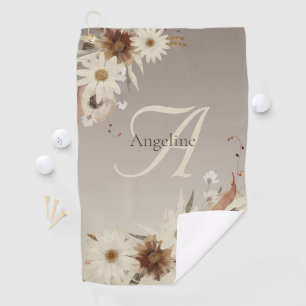 Autumn Watercolor Floral Monogram Personalised Golf Towel