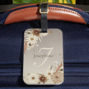 Autumn Watercolor Floral Monogram Personalised Luggage Tag