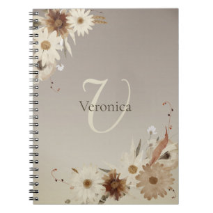 Autumn Watercolor Floral Monogram Personalised Notebook