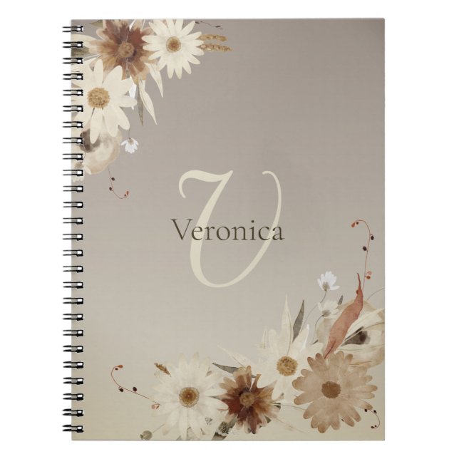 Autumn Watercolor Floral Monogram Personalised Notebook (Front)