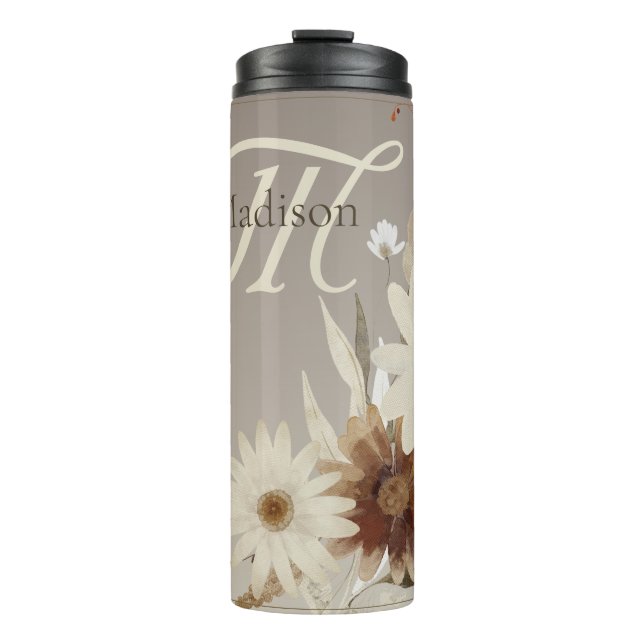 Autumn Watercolor Floral Monogram Thermal Tumbler (Front)