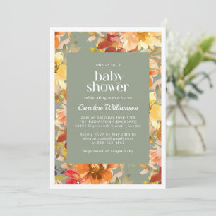 Autumn Watercolor Floral Pattern Chic Baby Shower Invitation