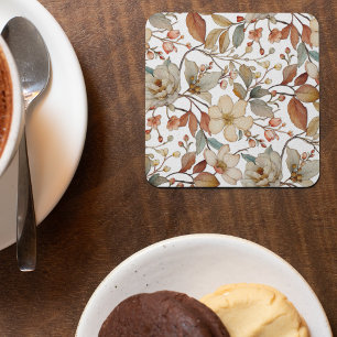 Autumn Watercolor Floral Rustic Coaster