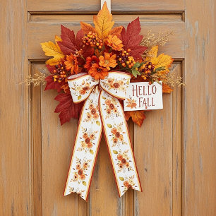 Autumn watercolor floral  satin ribbon