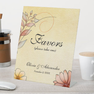Autumn Watercolor Floral Terracotta Wedding Favour Pedestal Sign