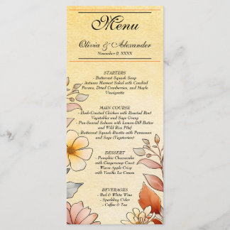 Autumn Watercolor Floral Terracotta Yellow Menu