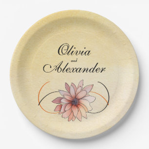 Autumn Watercolor Floral Terracotta Yellow Wedding Paper Plate