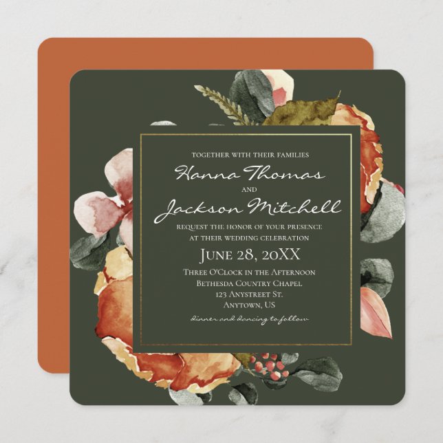 Autumn Watercolor Floral Wedding Invitation (Front/Back)