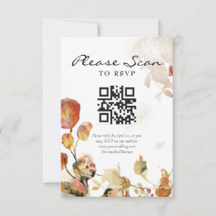 Autumn Watercolor Floral Wedding QR Code RSVP Card
