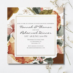 Autumn Watercolor Floral Wedding Rehearsal Dinner Invitation