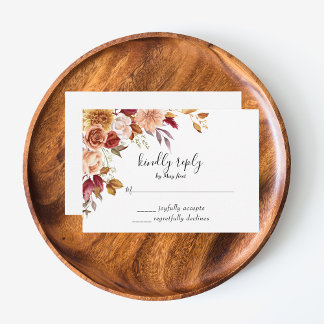 Autumn Watercolor Floral Wedding RSVP Card