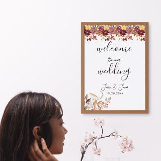Autumn Watercolor Floral Wedding Welcome Poster