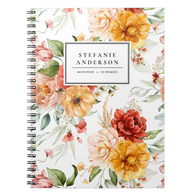 Autumn Watercolor Flowers and Greenery Pattern Notebook (Front)