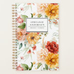 Autumn Watercolor Flowers and Greenery Pattern Planner<br><div class="desc">Customisable floral planner featuring floral bouquet of blush pink,  yellow and red peonies,  roses and daisies with greenery accents. Personalise by adding names and other details. This botanical planner will be perfect as a personalised gift for Christmas,  birthdays and graduations.</div>