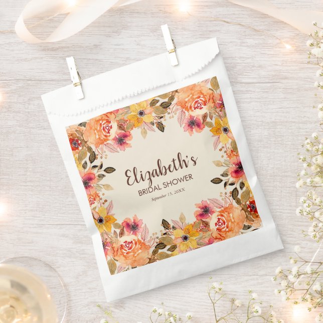 Autumn Watercolor Flowers Bridal Shower Favour Bag (Clipped)