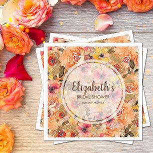 Autumn Watercolor Flowers Bridal Shower Napkin