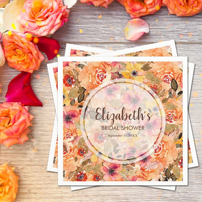 Autumn Watercolor Flowers Bridal Shower Napkin (Autumn watercolor flowers bridal shower napkins)