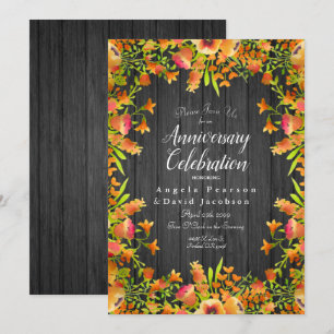 Autumn Watercolor Flowers on Rustic Wood  Invitation