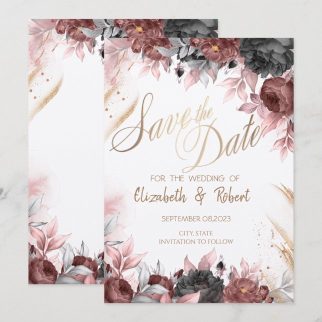 Autumn Watercolor Flowers Save The Date (Front/Back)