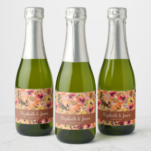 Autumn Watercolor Flowers Terracotta Wedding Mini Sparkling Wine Label