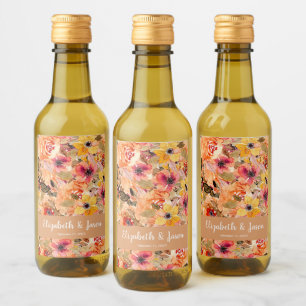 Autumn Watercolor Flowers Wedding Mini Wine Label